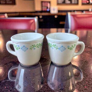 2 Homer Laughlin Vintage Restaurant Cups With Floral Design Retro Kitchenware US